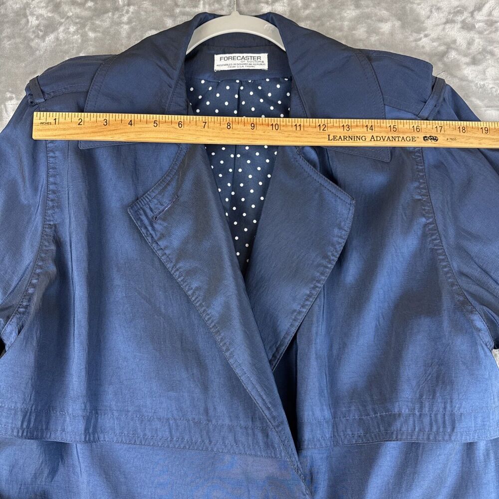 1980's Iridescent Blue Trench Coat Women's 9/10 Shoulder Epaulets‎ Belted (1107) - Picture 11 of 15